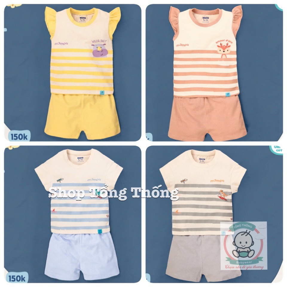 Bộ Mompa 100% Cotton cao cấp thấm hút mồ hôi tốt thoáng mát cộc tay bé mèo xích đu cho bé trai bé gái MP007 MP612