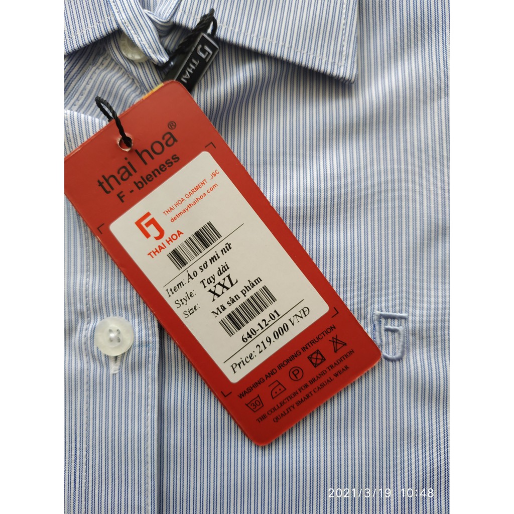Áo Thái Hòa sọc xuôi màu xanh biển nhã nhặn 640