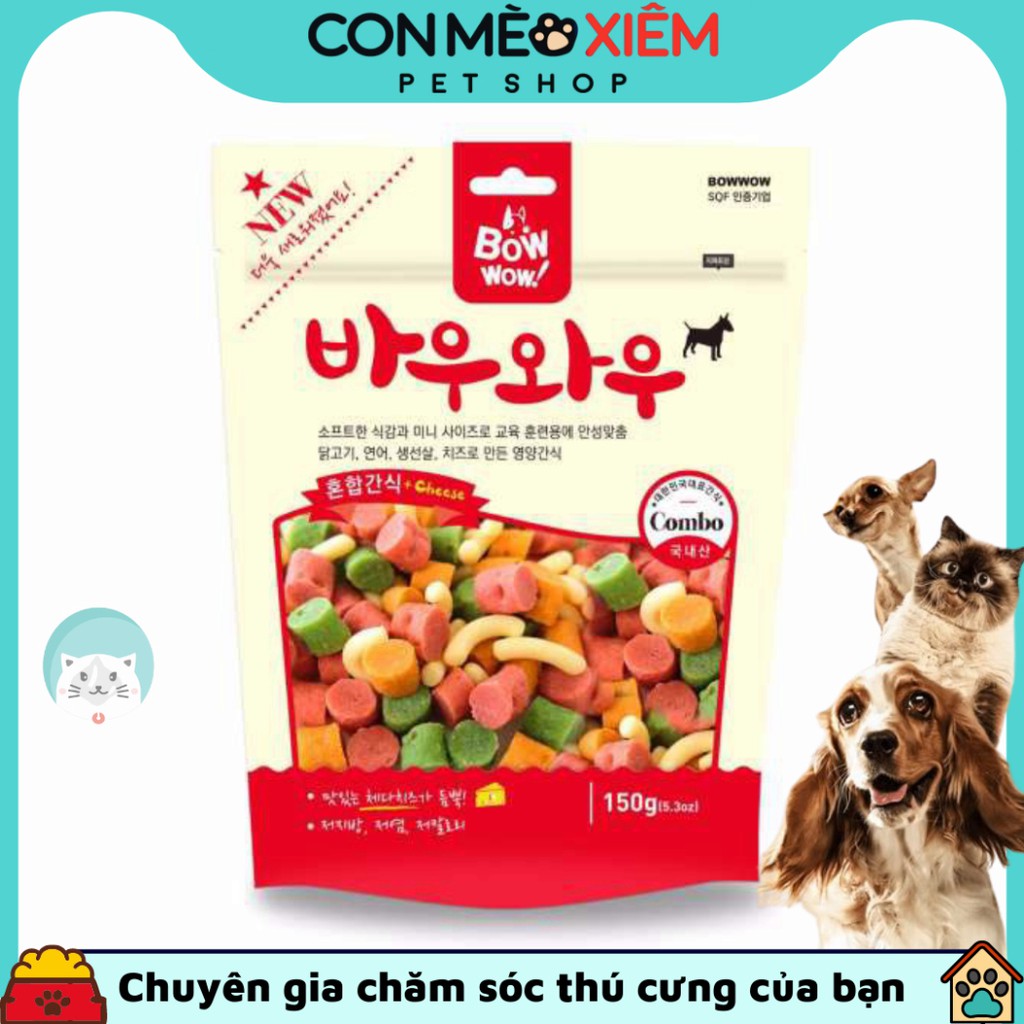 Bánh thưởng cho chó snack hỗn hợp Bowwow 150g, thức ăn vặt cho cún lớn con nhỏ cún bầu Con Mèo Xiêm