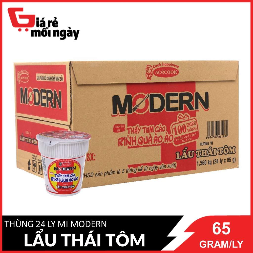 Thùng 24 Ly Mì Modern Vị Lẩu Thái Tôm 65 Gram / Ly