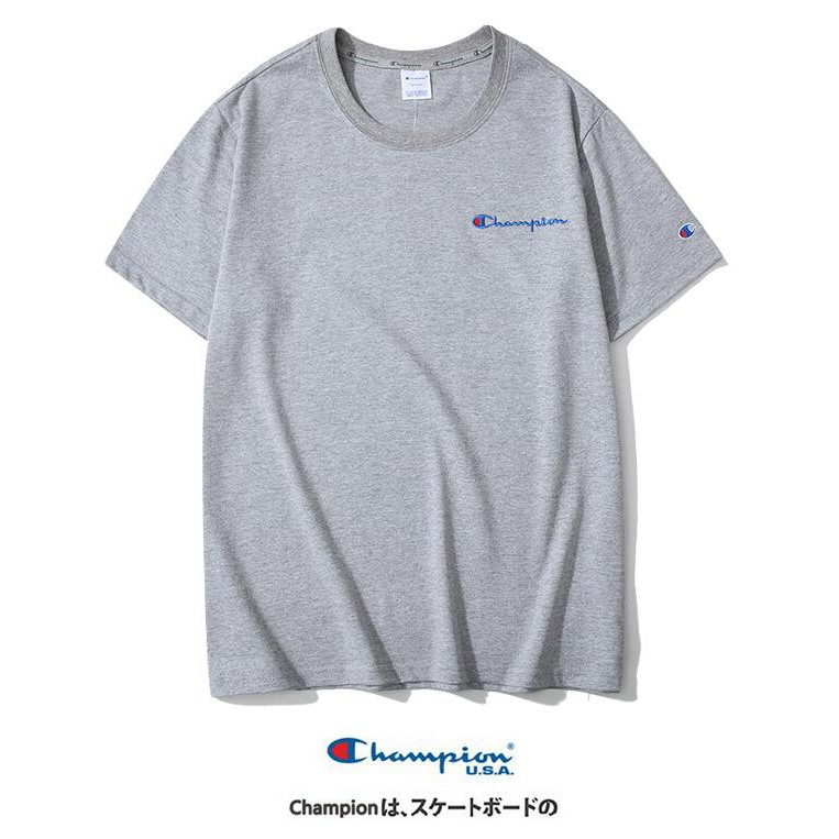 Áo thun cotton ngắn tay thêu chữ champion thời trang cho nam nữ
