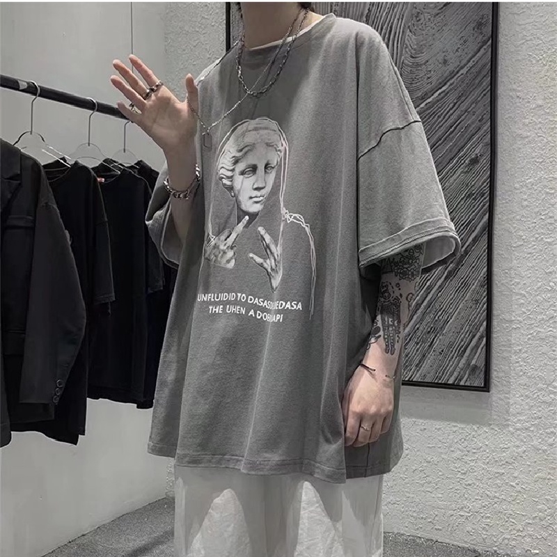 Áo Thun Tay Ngắn Dáng Rộng In Họa Tiết Hoạt Hình Phong Cách Hip Hop Nhật Bản Thời Trang Mùa Hè Cho Nam Và Nữ Size M-5XL