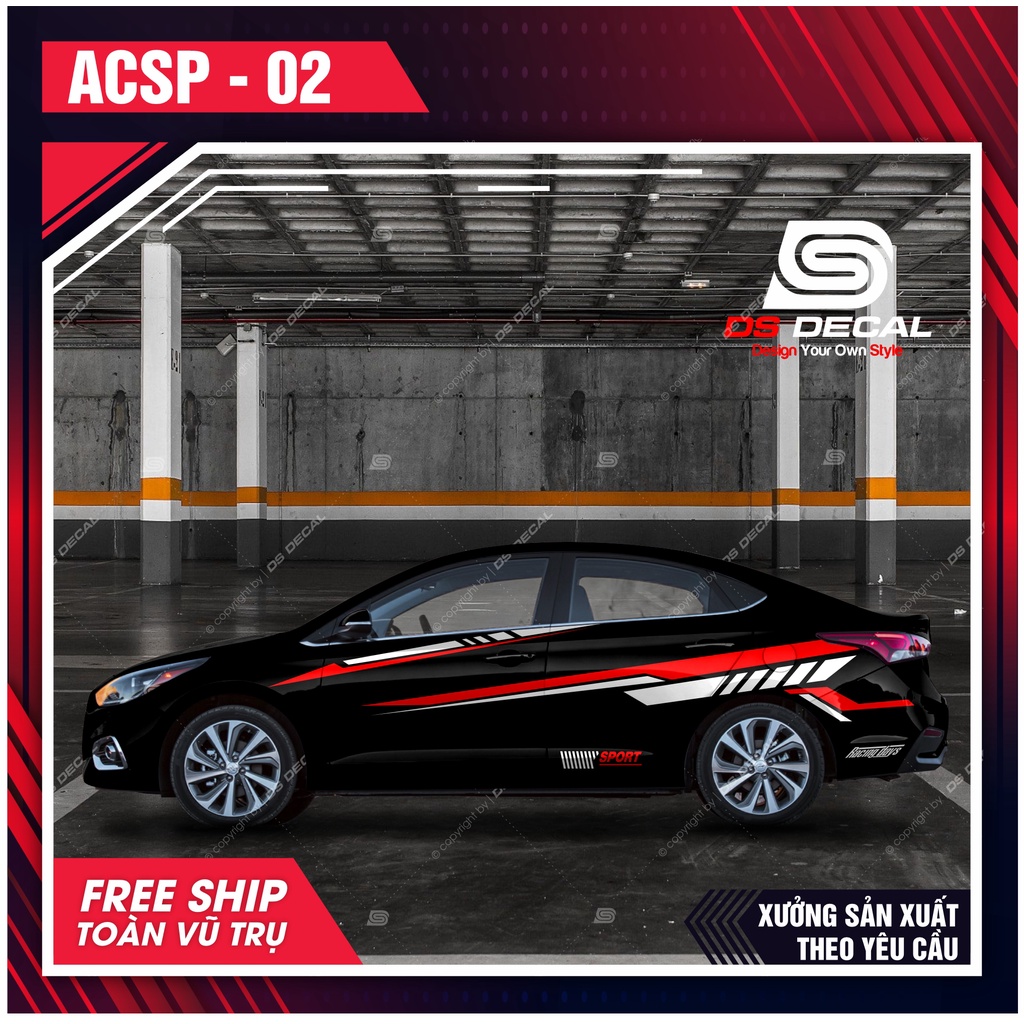 Tem dán xe ô tô Accent - 07, Sticker trang trí xe ô tô, decal dán xe ô tô PVC chống nước - DSDECAL