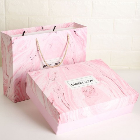 Hộp đựng quà kiểu vân đá kèm túi quai lụa, hộp quà sinh nhật bằng bìa cứng | BigBuy360 - bigbuy360.vn