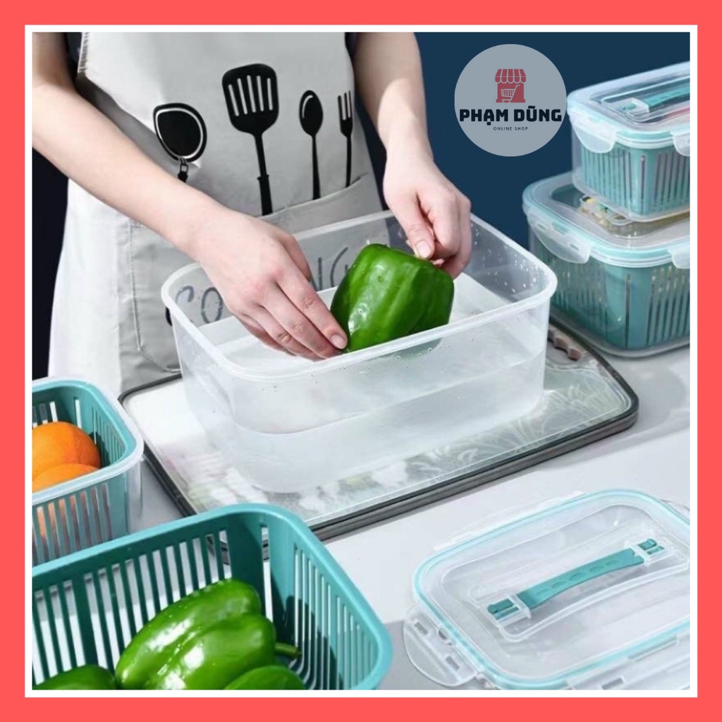 Hộp nhựa đựng thực phẩm có nắp chống tràn kèm rổ , bộ 5 hộp.