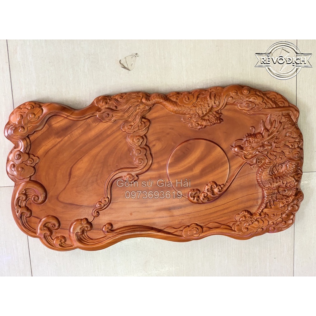 Khay trà gỗ nguyên khối sen cá dài 60 x rộng 35 x dày 4 cm