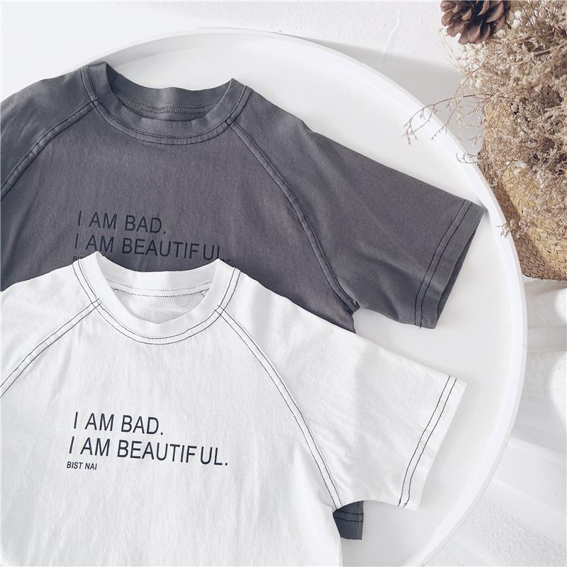 Áo Thun Cotton Tay Ngắn Cổ Tròn Màu Trơn In Chữ Tiếng Anh Phong Cách Hàn Quốc Thời Trang Mùa Hè Hàng Mới Dành Cho Bé Trai