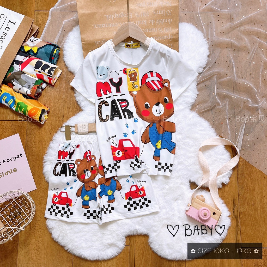 Bộ Ngủ Pijama Thun Baby Tay Ngắn Quần Đùi Họa Tiết Hoạt Hình Dễ Thương từ 10kg đến 20kg