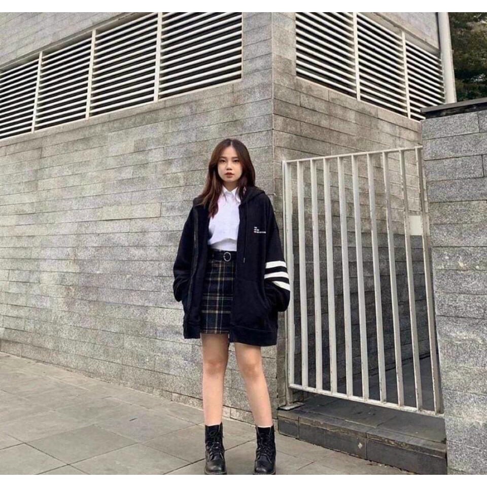 [FREESHIP] ÁO KHOÁC NỈ ĐEN DÂY KÉO FORM RỘNG TP2210201