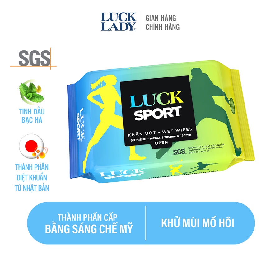 Khăn Ướt Luck Lady Sport 30 tờ khử mùi và làm sạch da