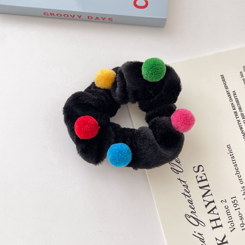 Dây buộc tóc đính bóng xù màu sắc ngọt ngào thời trang Hàn Quốc cho nữ