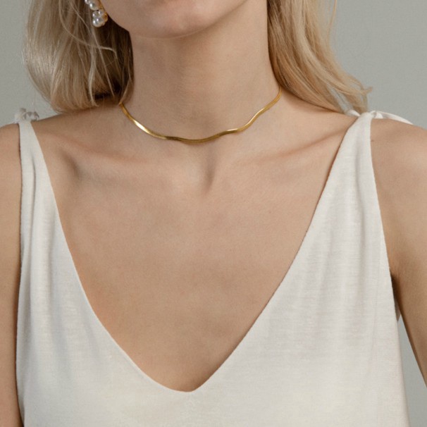 Gold Blade chain Choker Necklace /Gold Silver Color Flat Herringbone Choker /Women Flat  Snake  Necklace /Layer Lobster Buckle Gold Choker