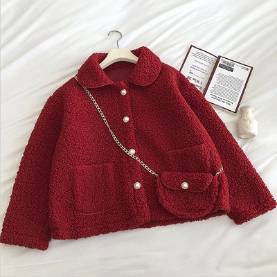 Áo khoác lông cừu cổ bẻ kèm túi đeo ulzzang e811 | BigBuy360 - bigbuy360.vn