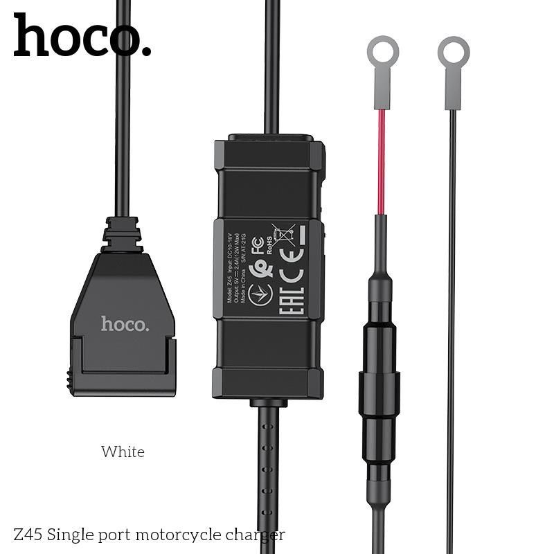 Bộ Tẩu Sạc Hoco Z45A 2 cổng USB chống nước cho xe máy, mô tô / Sạc có công tắc 12V + Giá đỡ CA73 CA93 CA14 chính hãng