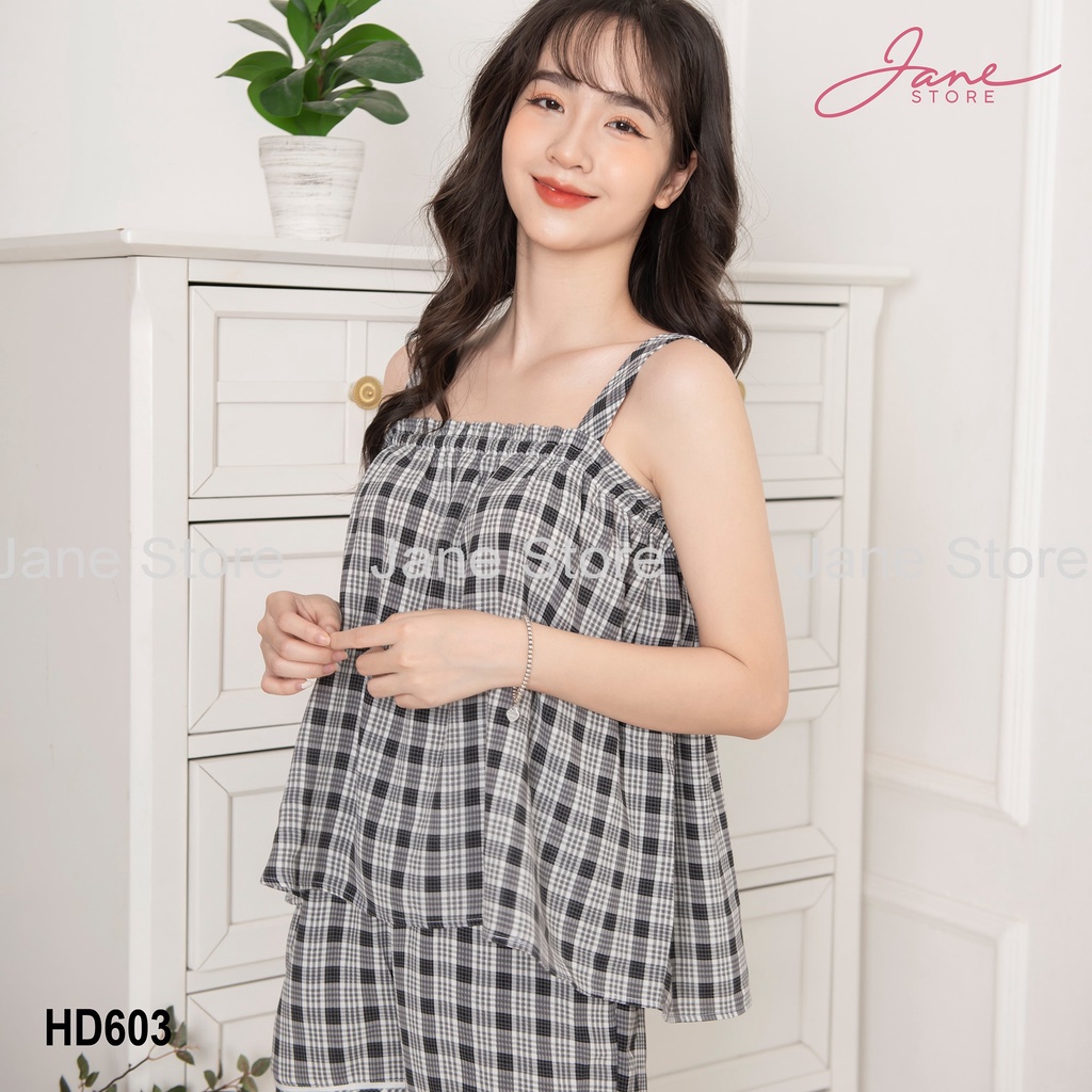 Set đồ ngủ 2 dây JANE họa tiết kẻ caro mã HD60 dễ thương. | BigBuy360 - bigbuy360.vn