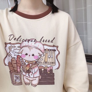 ❤️Xk Xk Áo khoác dáng dài❤️Áo thun tay dài in hình chú cừu dễ thương phong cách Nhật Bản