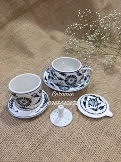 Sỉ bộ phin pha cà phê gốm sứ Bát Tràng vẽ cúc