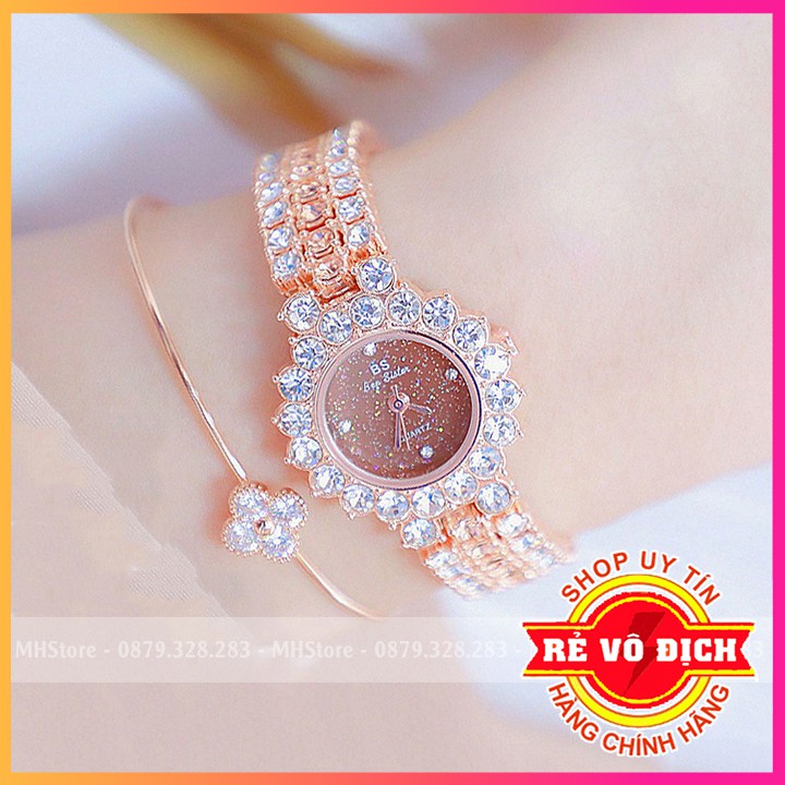 Đồng hồ nữ dây thép BS Bee Sister - Viền đính đá nhỏ nhắn xinh xắn, phong cách Hàn Quốc [Tặng hoa tai]