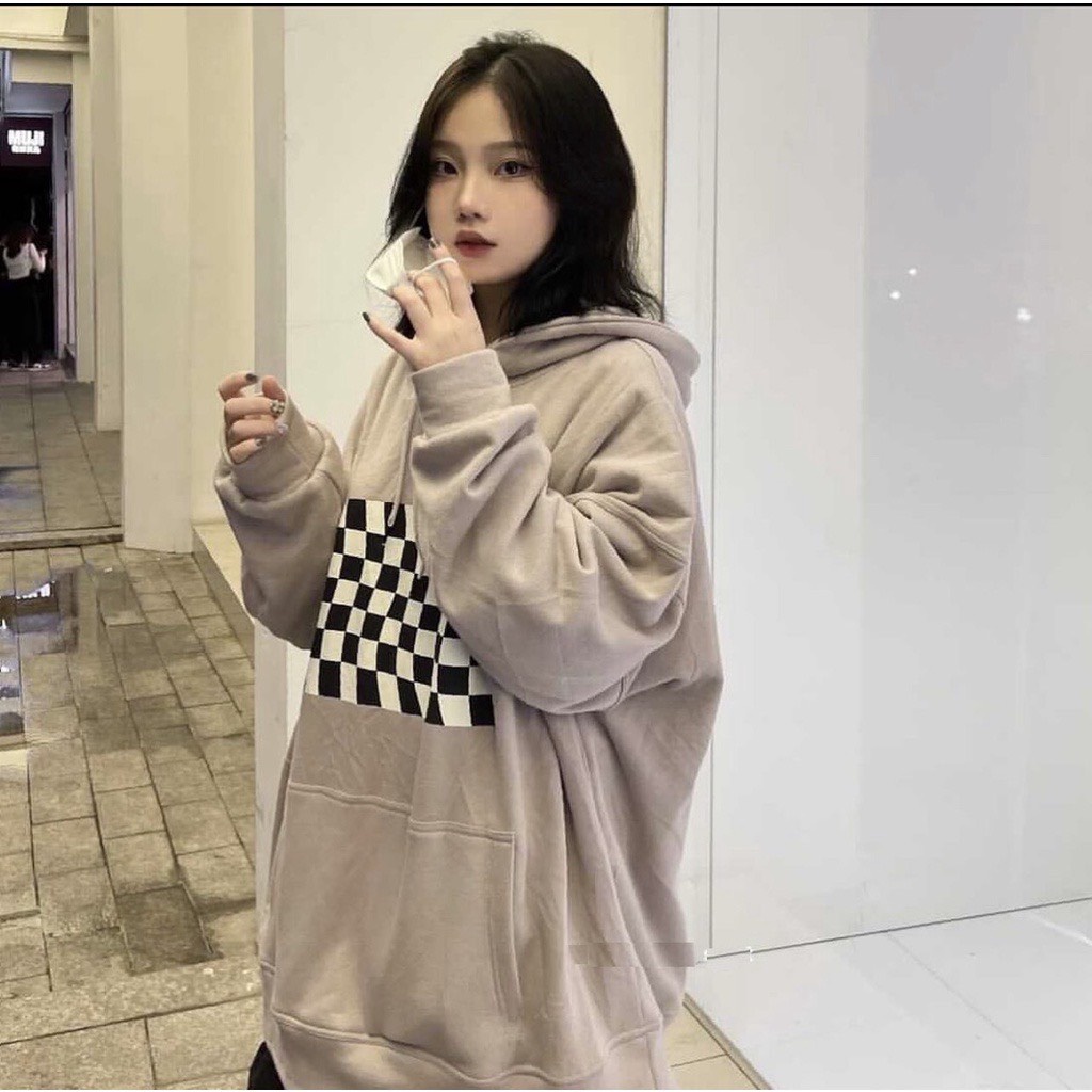 Áo hoodie bàn cờ oversize dày dặn cá tính/Áo nỉ có mũ kẻ sọc caro unisex freesize nanashop | BigBuy360 - bigbuy360.vn