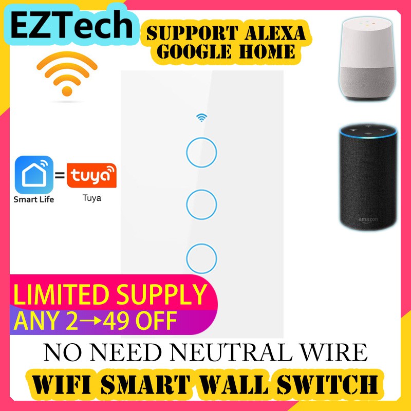 EZTECH US tuya / smartlife WiFi Công tắc tường thông minh (KHÔNG CẦN DÂY NEUTRAL) Điều khiển từ xa Đ