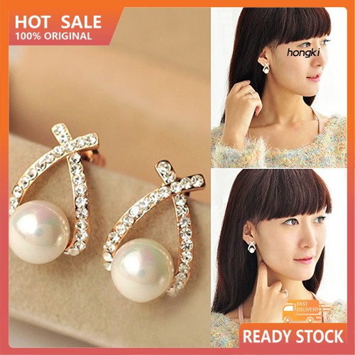 Khuyên Tai Nữ Đính Ngọc Trai Nhân Tạo Thời Trang