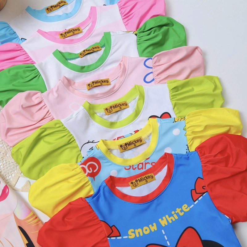 Váy đầm bé gái 3-5 tuổi tay phồng vải 3D thun lạnh in hình Snoopy, elsa Jennie kids J487