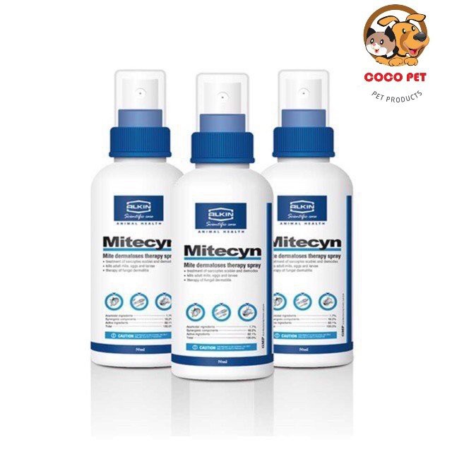 [Mã PET50 giảm 10% - tối đa 50K đơn 250K] MITECYN Xịt Tr.ị Ve Rận, Ghẻ Ngứa Viêm Da Cho Chó Mèo - ALKIN MITECYN 50ml