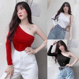 Áo thun gân lệch vai