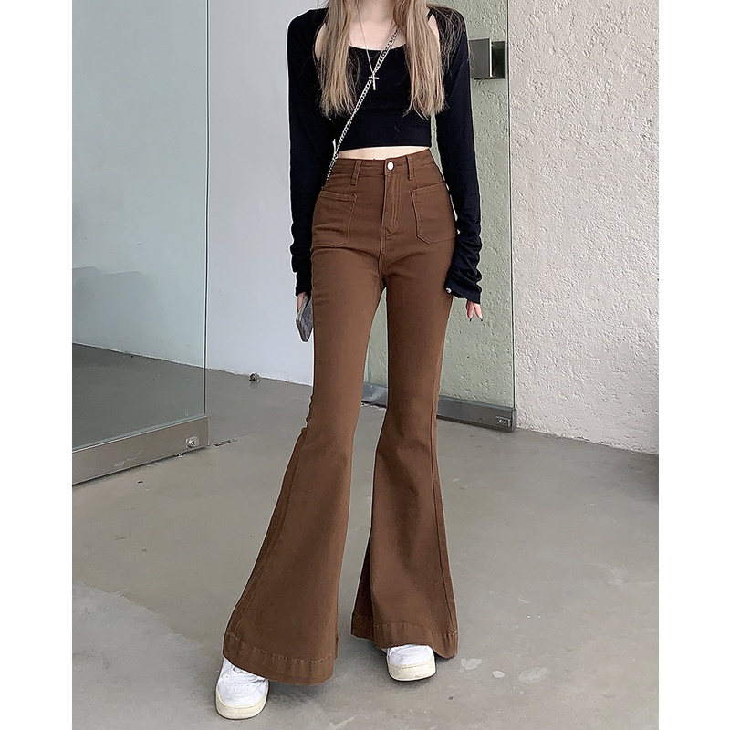 Quần Jean Ống Loe Lưng Cao Co Dãn Tốt 53932