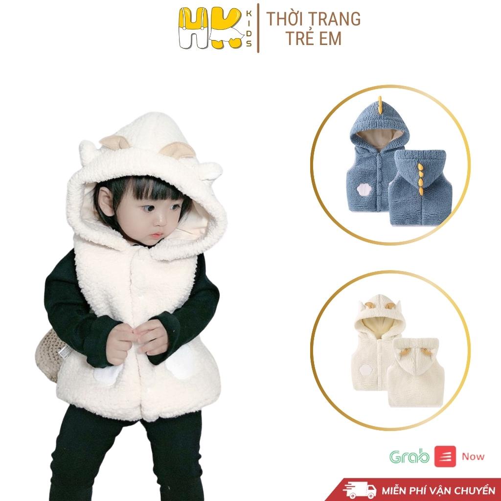 Áo Gile lót lông kèm mũ cho bé HK KIDS, áo lớp lót nhung và lông cừu mềm mại giữ ấm giữ nhiệt tốt cho bé từ 1 đến 5 tuổ
