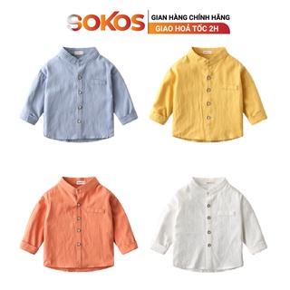 Áo sơ mi cho bé trai cotton cổ tàu áo bé trai xuất âu mỹ