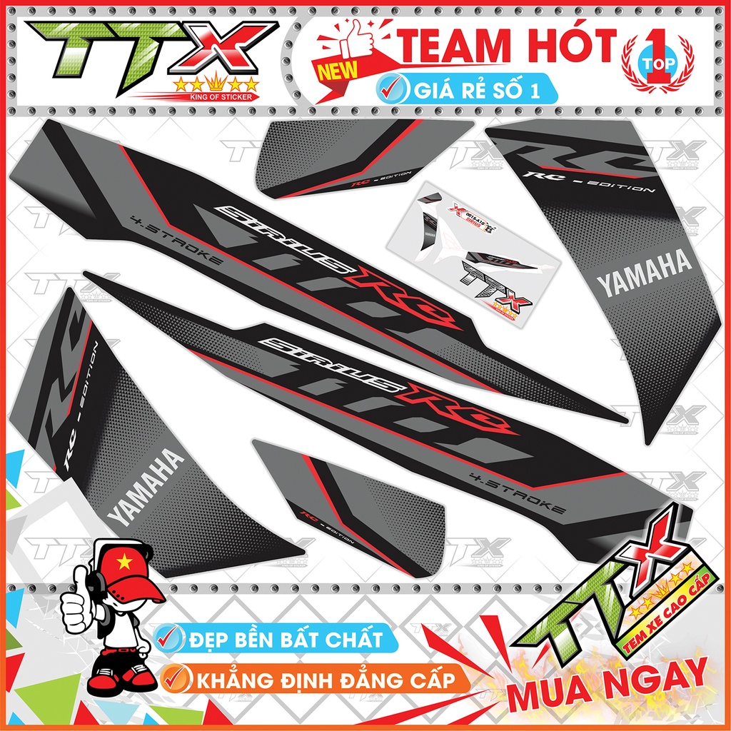 Tem rời sirius đen đỏ rc 110 , Team chế sirius dán xe màu đen xám chỉ đỏ siêu đẹp , Shop TTX Tem xe sirius