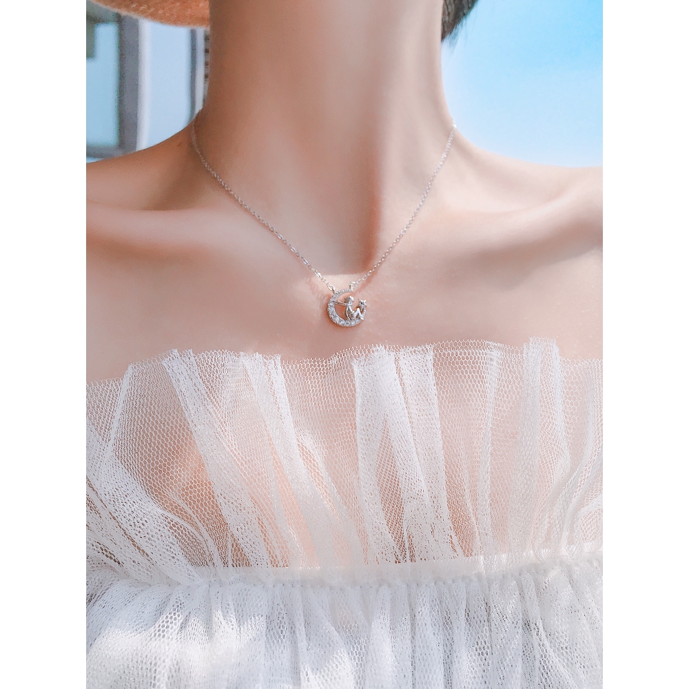Silver 925 Beautiful Small Moon Necklace For Women