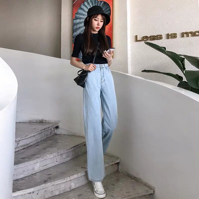 Quấn baggy jeans boyfriend cuốn lai ống loe nhẹ form rộng kèm ảnh thật Yes