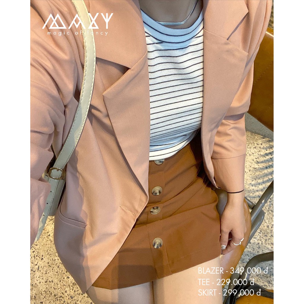 Quần váy màu nâu nút dọc browny button skirt Maxy Workshop