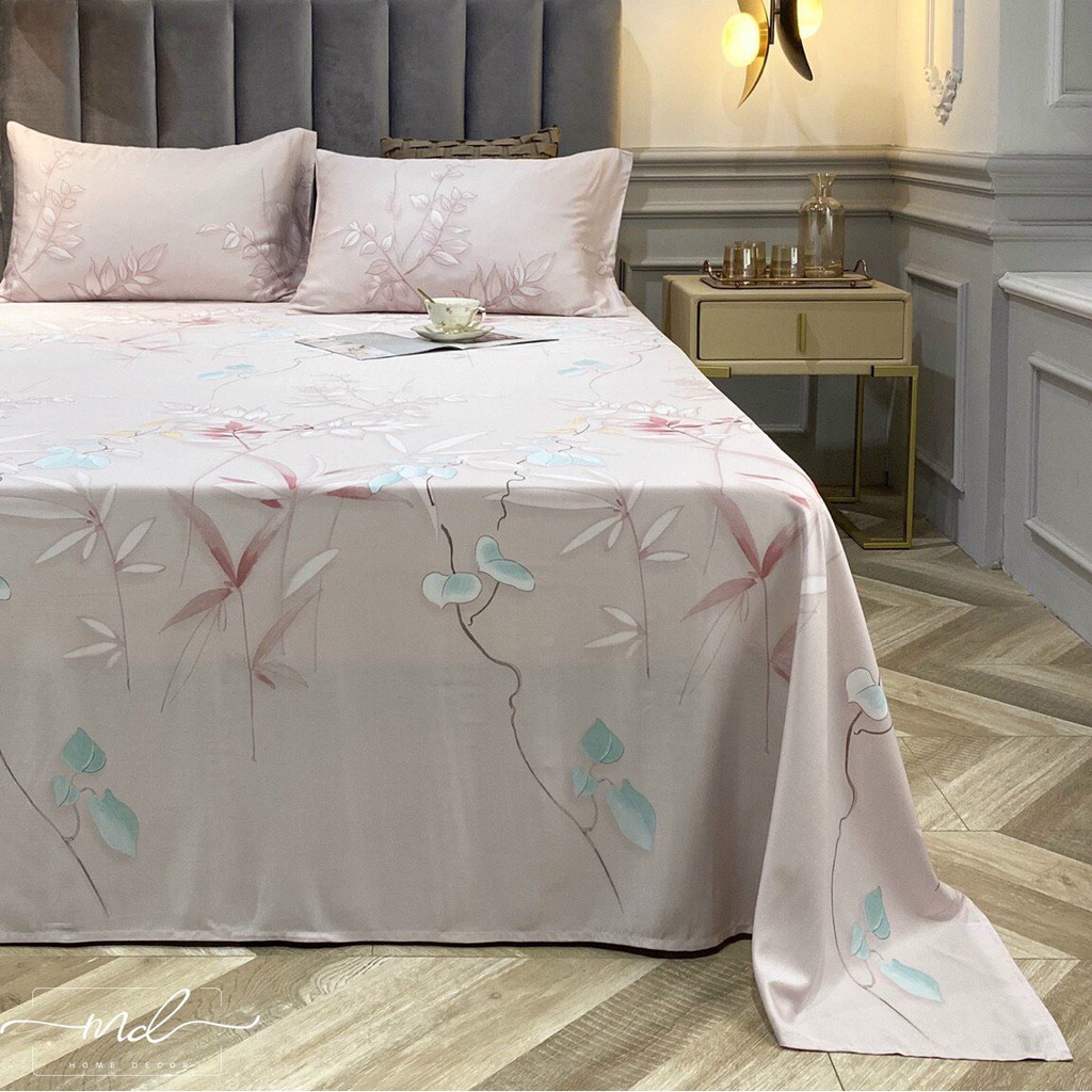 Drap + 2 Gối  FREESHIP EXTRA  Bộ Ga + 2 Gối Chất Liệu Lụa Tencel 60S - MD.Decor - Chăn ga gối