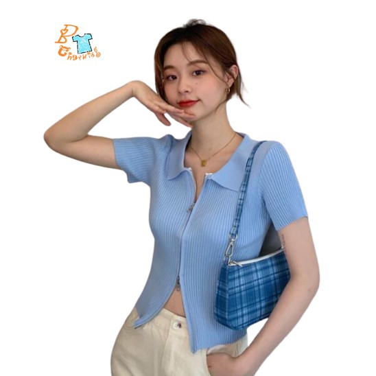 [Mã FAMAYWA giảm 10K đơn 50K] Áo Thun Nữ Dệt Kim Phối Khoá Kéo Thời Trang | BigBuy360 - bigbuy360.vn