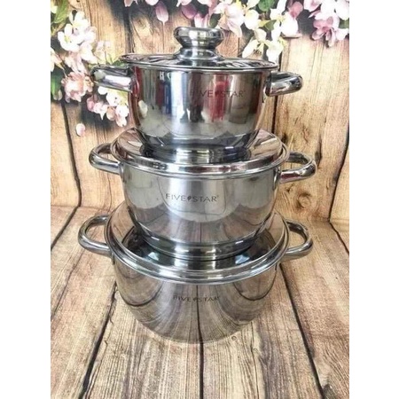Bộ nồi 3 chiếc Fivestar 3 đáy nắp inox (kèm ảnh thật)