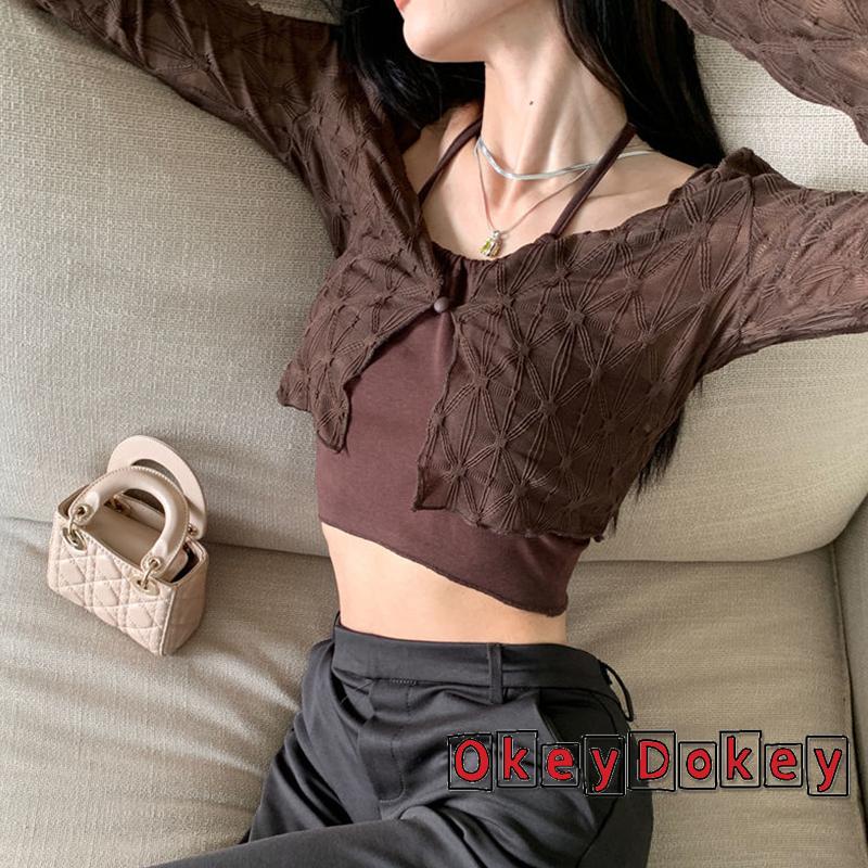 Áo Croptop Tay Dài Chống Nắng Màu Trơn Thời Trang Dành Cho Nữ