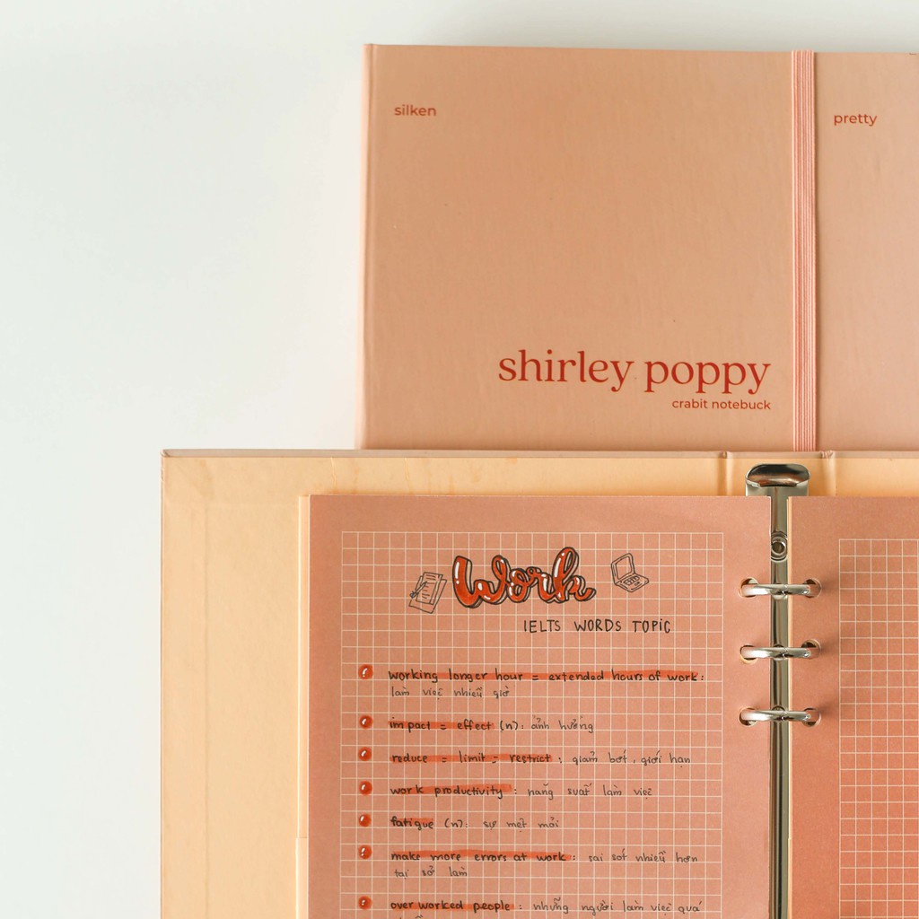 Sổ còng A5 Crabit - Còng 6 lỗ - Bìa Hồng Coral Shirley Poppy