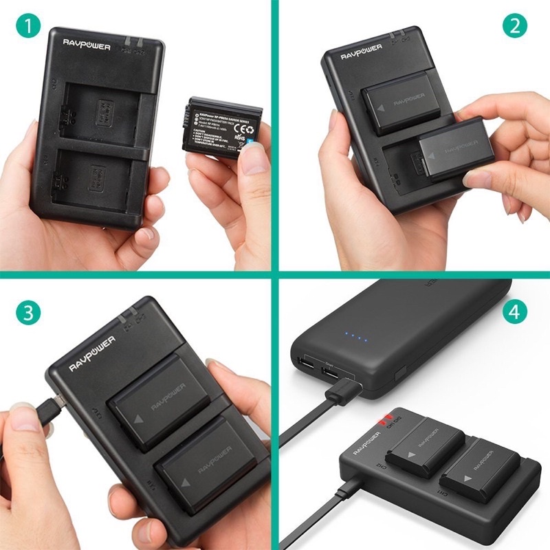Pin và sạc SONY NP-FW50 hãng RAVPOWER RP-PB056 cho Sony A6500, A6400, A6300, A6000, A7, A7R, A7S, NEX 3,5,6,7 ...