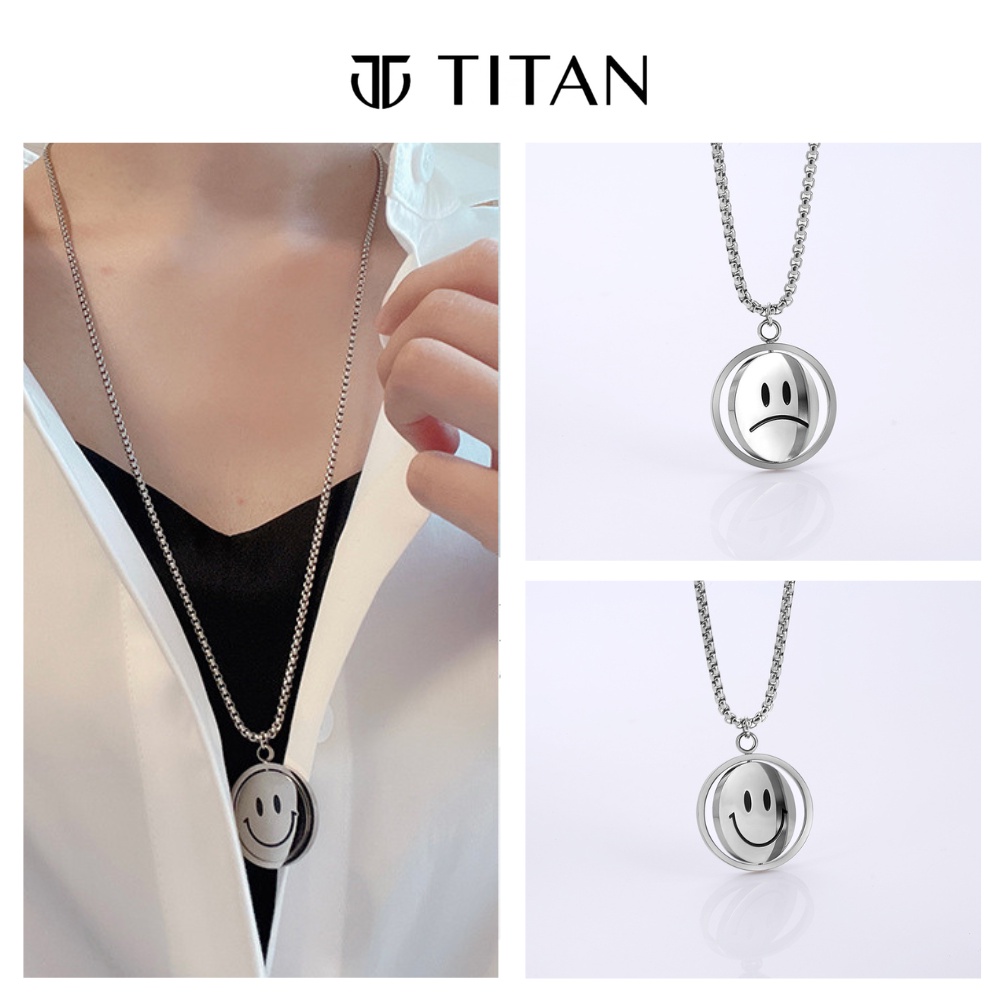 Dây chuyền nam nữ 2 mặt xoay cười và buồn, vòng cổ smile sad thời trang unisex màu bạc, phụ kiện dây chuyền Titan Shop
