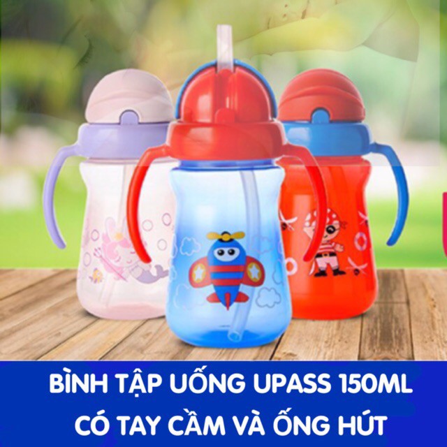 (Made in Thailand) Cốc tập uống nước bằng ống hút 2 tay cầm 150ml UPASS UP0080N