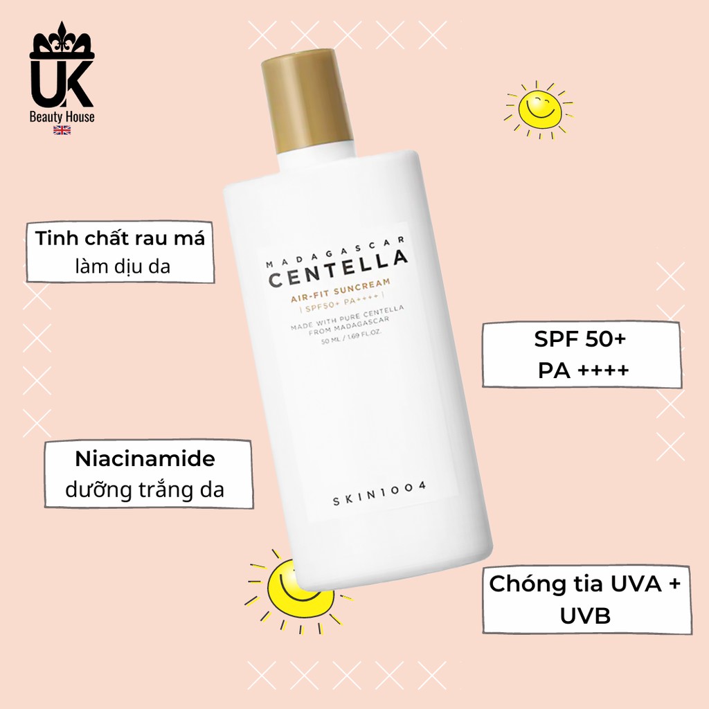 KEM CHỐNG NẮNG CHIẾT XUẤT RAU MÁ SKIN 1004 MADAGASCAR CENTELL AIRFIT SUNCREAM SPF 50+ 50ML