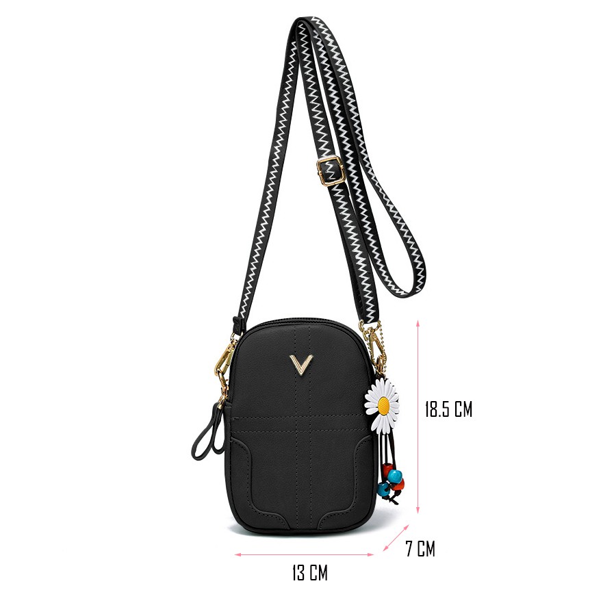 Túi Đeo Chéo Mini Đựng Điện Thoại Thời Trang Da Mềm T26V Màu Đen