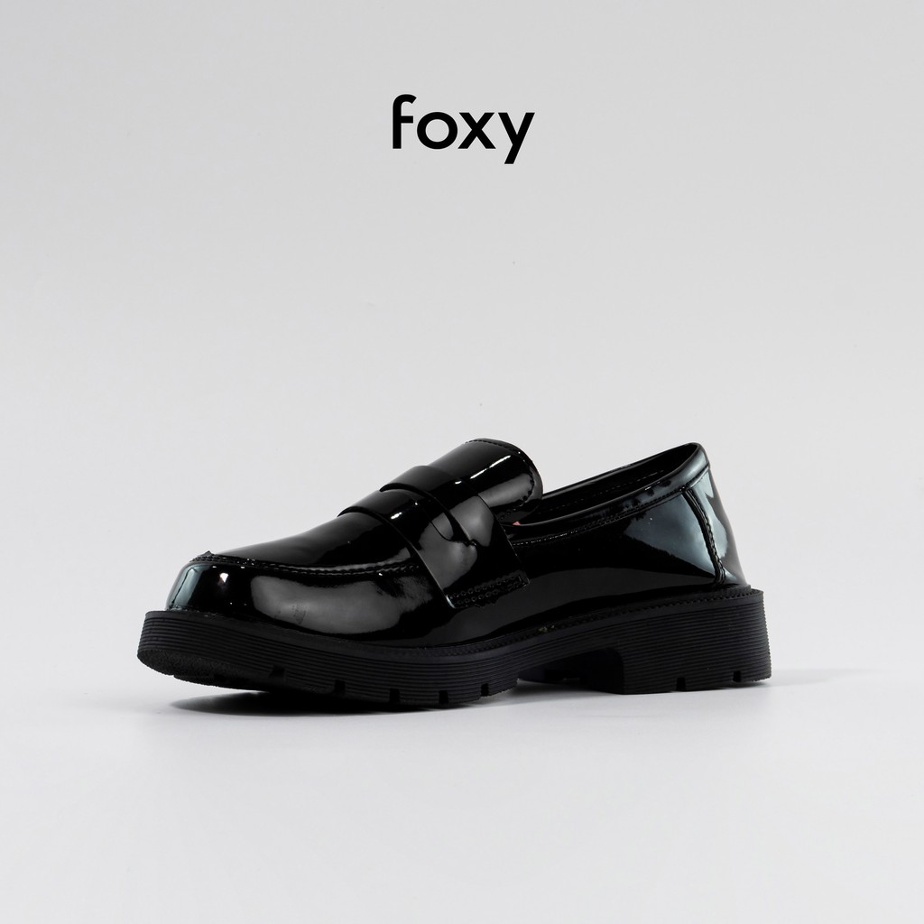 Giày Oxford Nữ FOXY Đen Bóng Chất Liệu Da Tổng Hợp Đế Cao 3cm - FOX019