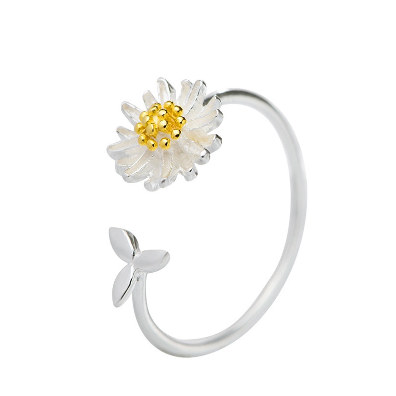 Nhẫn nữ hở freesize,hợp với mọi kích cỡ ngón tay,bạc Ý s925 hoa cúc vàng J2738- AROCH Jewelry