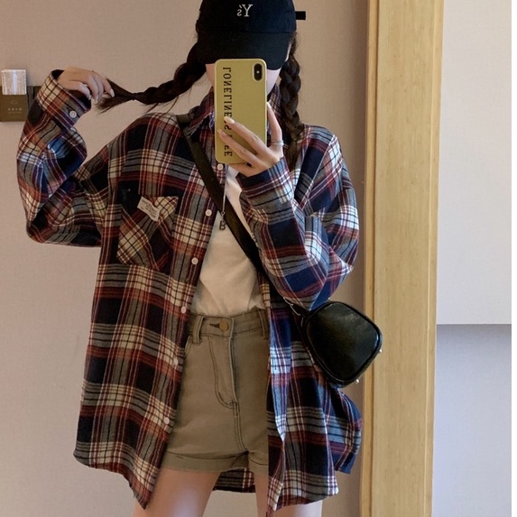 Áo Sơ Mi Tay Dài Form Rộng Họa Tiết Sọc Theo Phong Cách Retro Dễ Phối Đồ