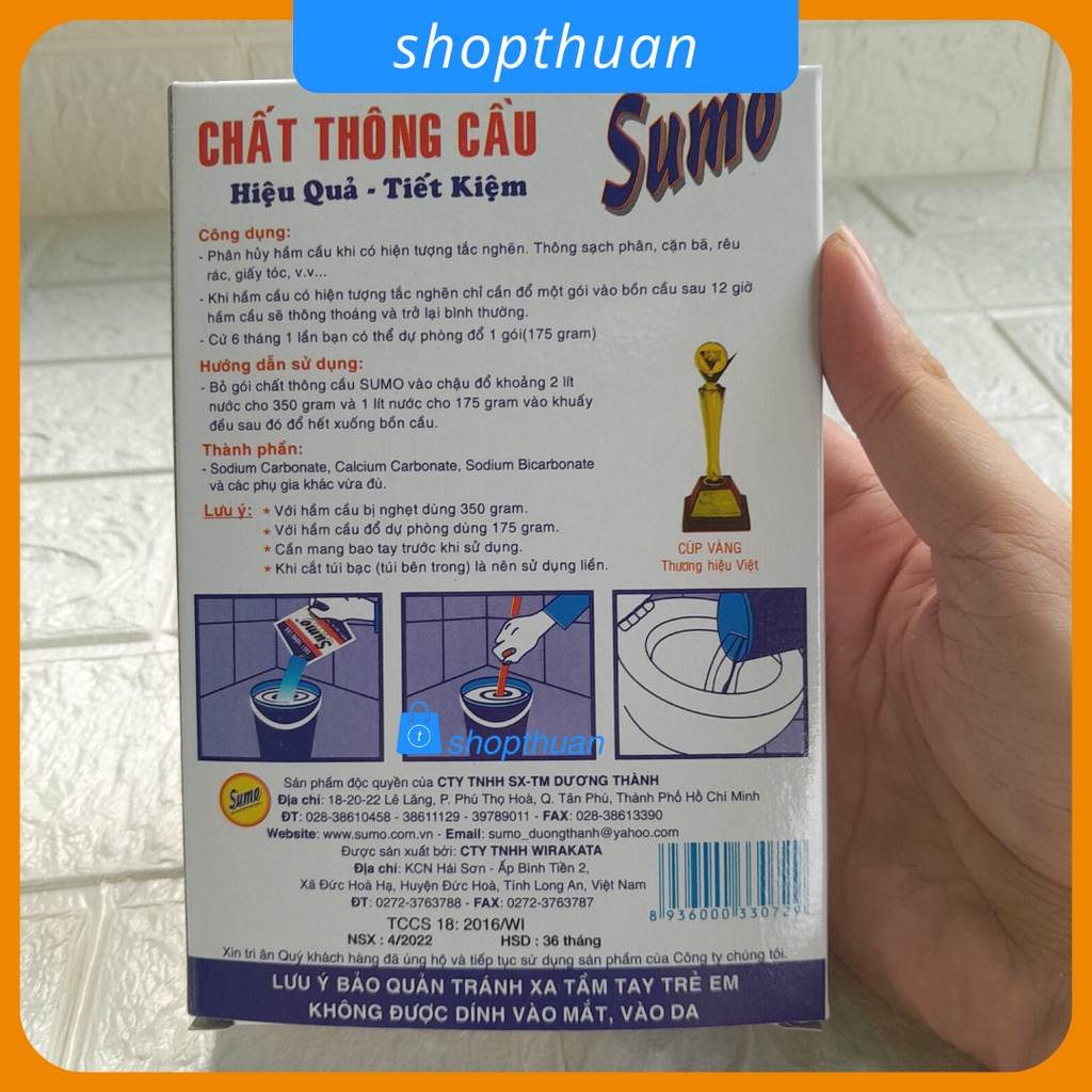 Chất thông cầu Sumo 175gr, ( bột thông cầu ), thông sạch cặn rêu, chất thải, giấy, tóc