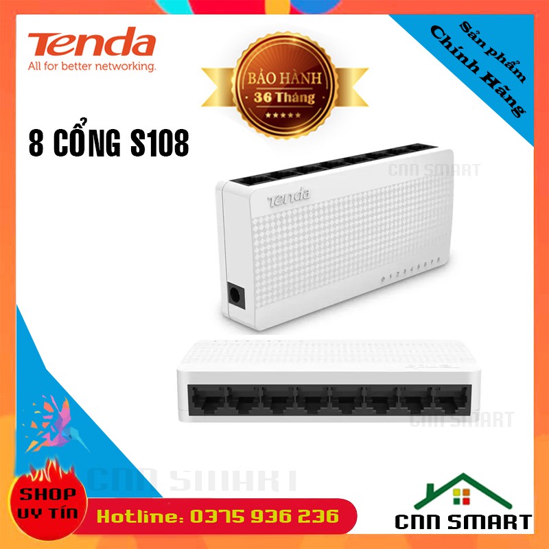 Bộ Chia Mạng 8 Cổng Tenda S108 - 5 Cổng S105 100Mbps - [ switch 5p 8p cổng 5 8 port totolink tplink ] - Hàng chính hãng